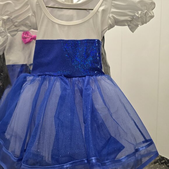 Girls Ballet Recital Outfit (7 Years) –White Leotard with Blue Corset Tutu & bow - Picture 7 of 9